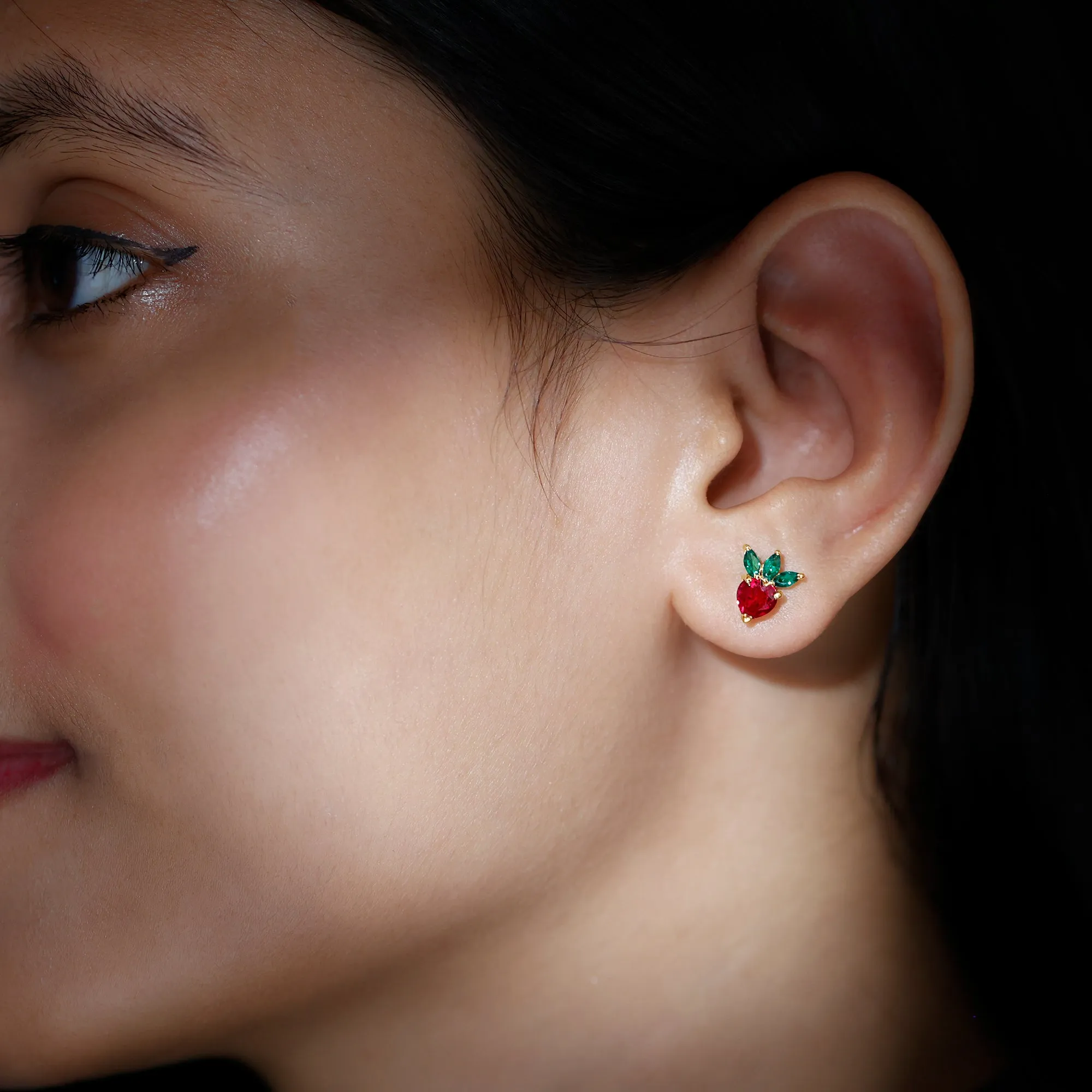2 CT Created Ruby and Created Emerald Cute Strawberry Earrings
