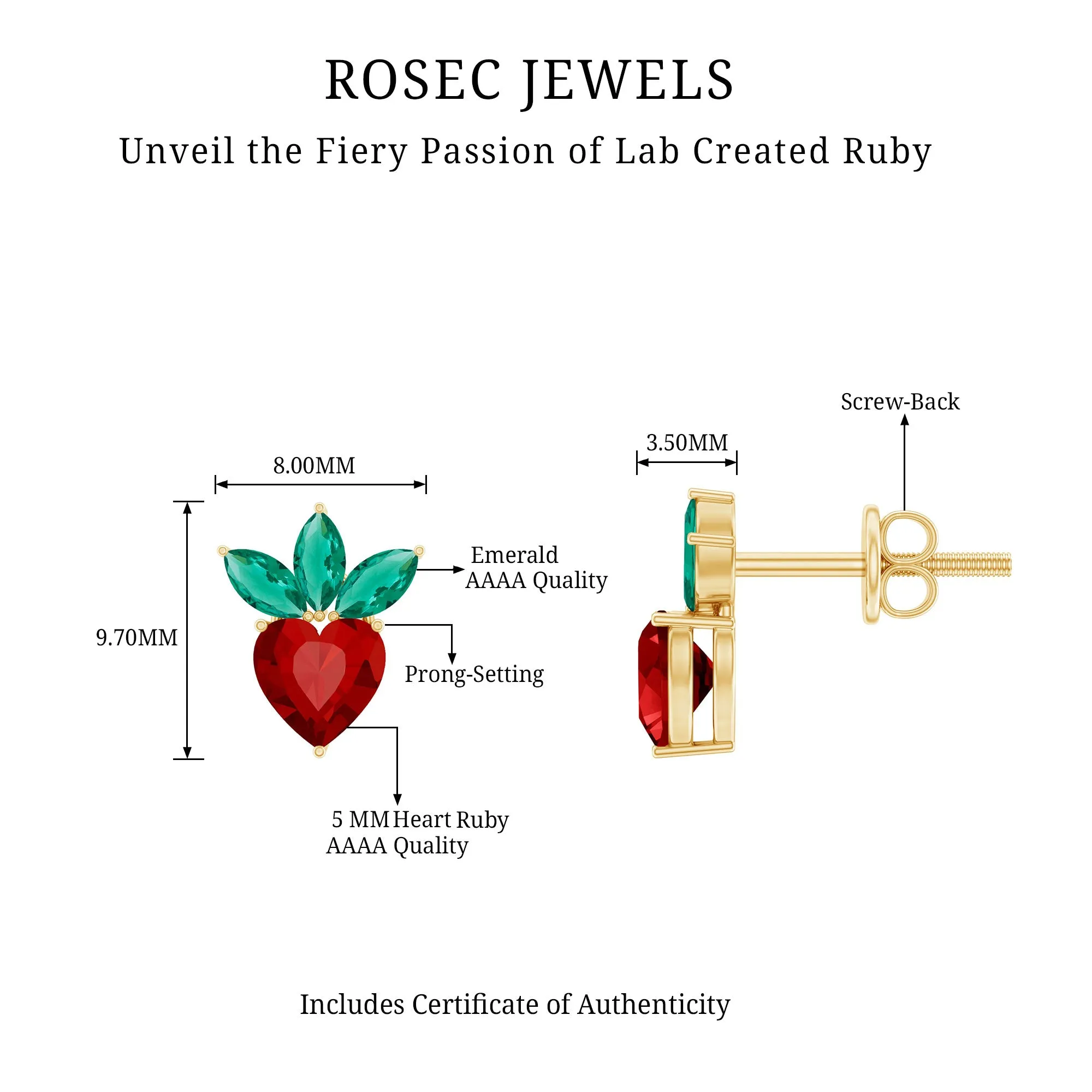 2 CT Created Ruby and Created Emerald Cute Strawberry Earrings