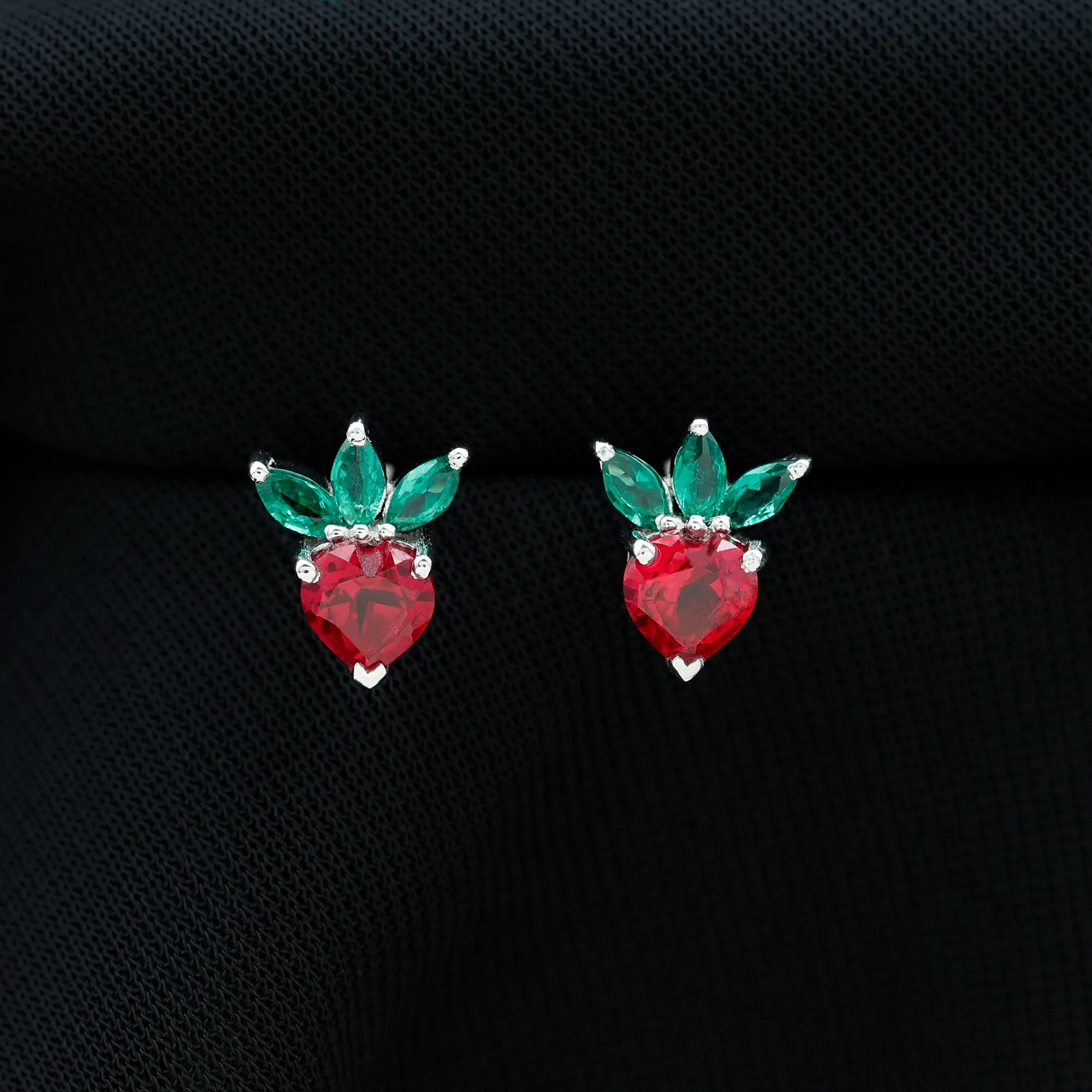 2 CT Created Ruby and Created Emerald Cute Strawberry Earrings