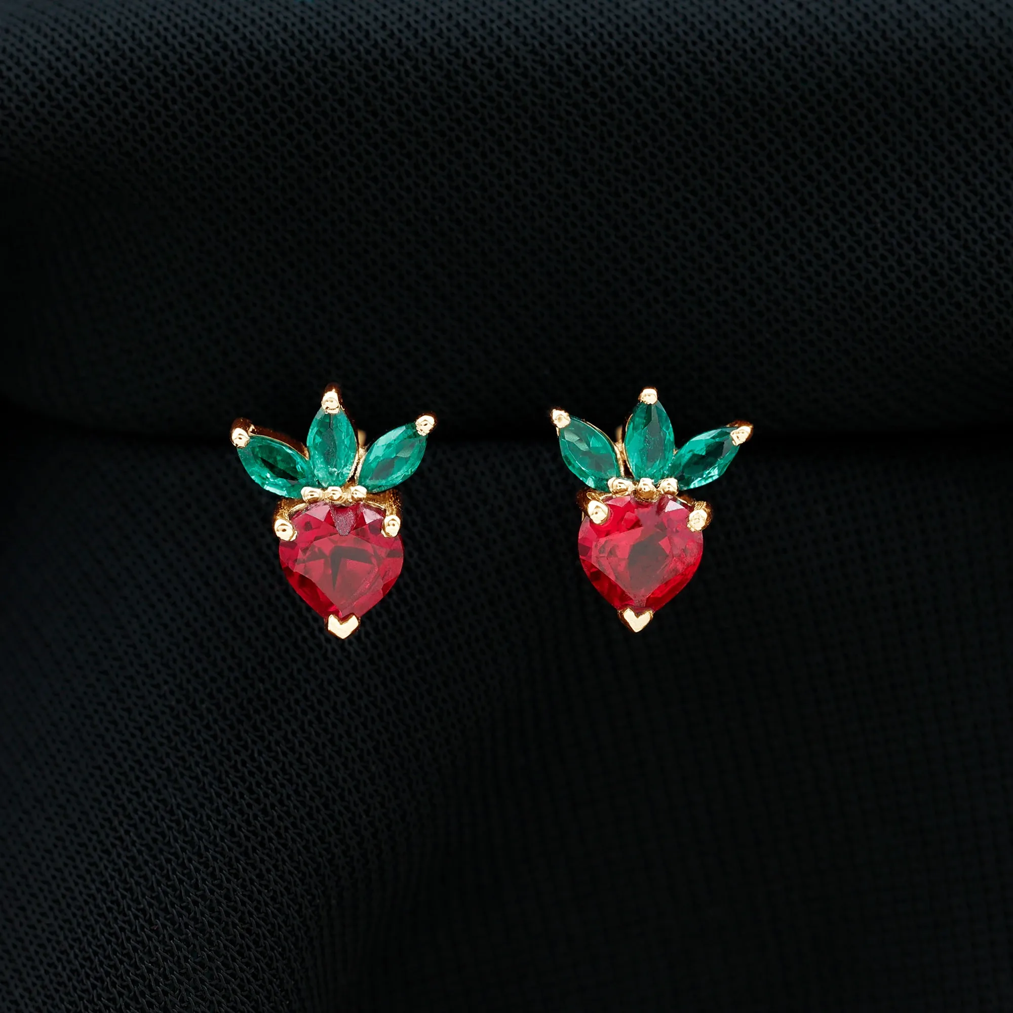 2 CT Created Ruby and Created Emerald Cute Strawberry Earrings