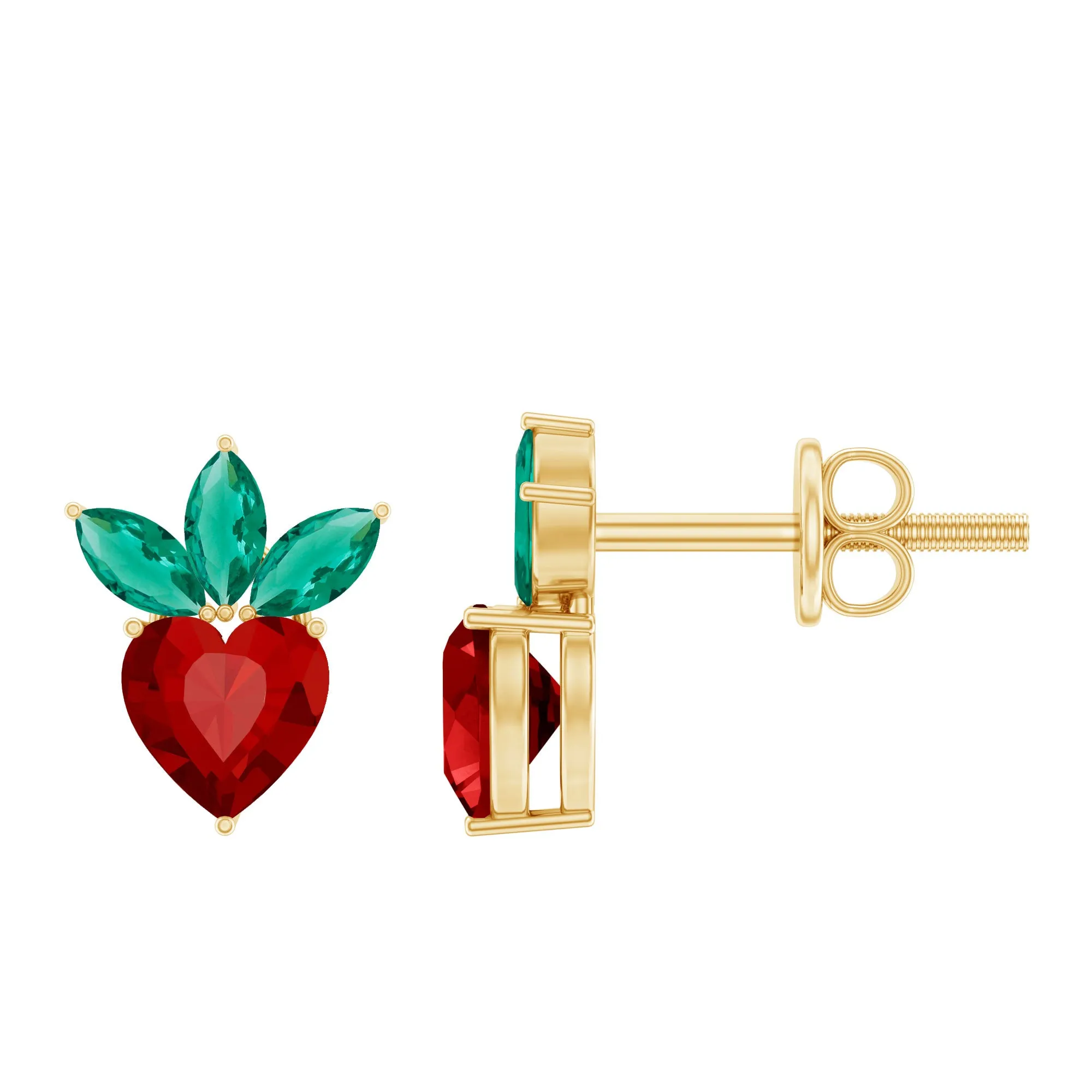 2 CT Created Ruby and Created Emerald Cute Strawberry Earrings