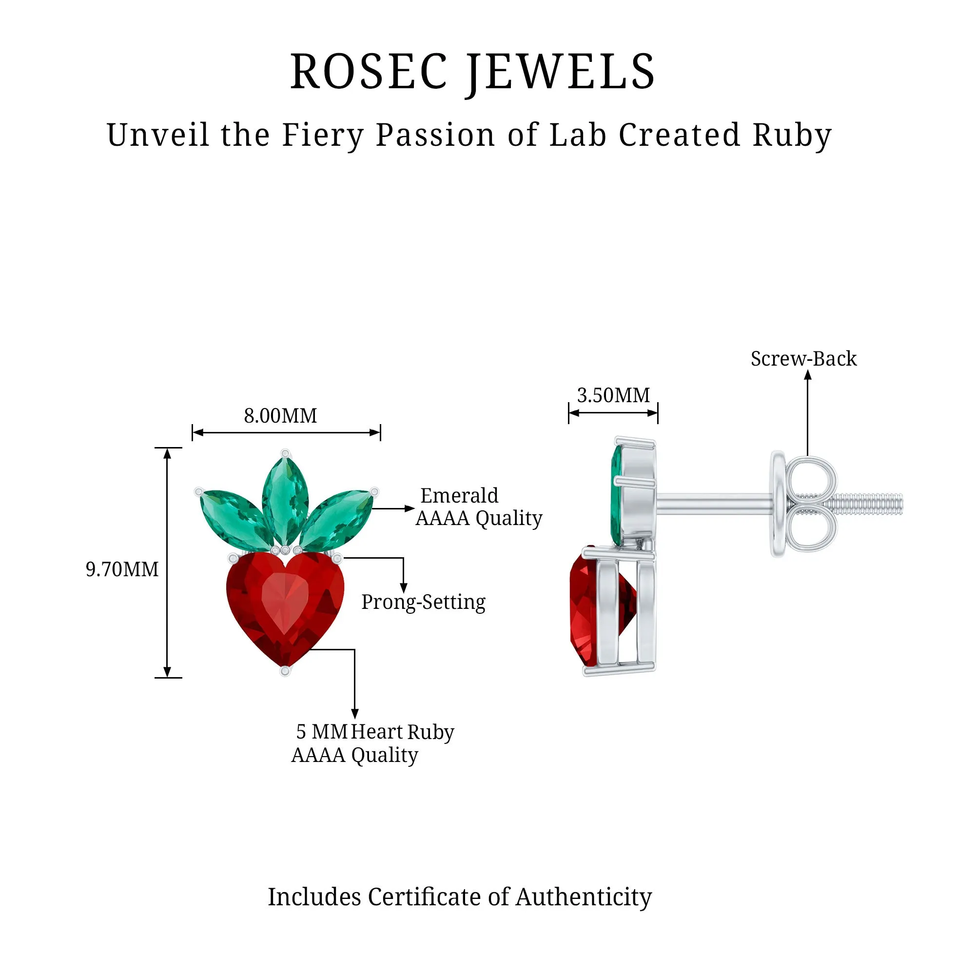 2 CT Created Ruby and Created Emerald Cute Strawberry Earrings