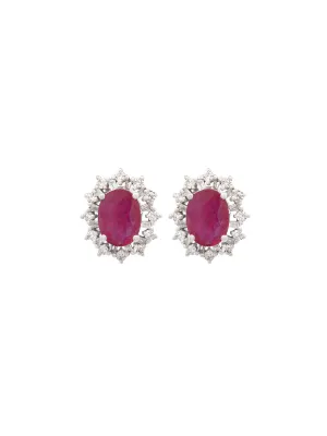 2.3ct Diamond Ruby 18K Gold Halo Stud Earrings