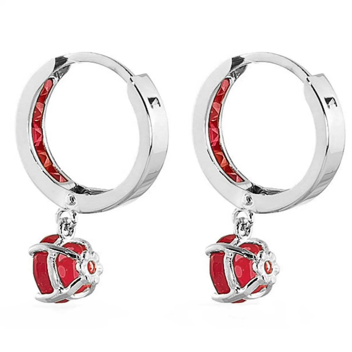 3.3 Carat 14K Solid White Gold Huggie Earrings Natural Ruby