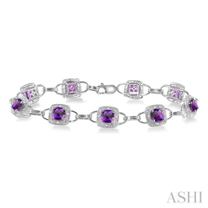 5x5MM Cushion Cut Amethyst and 1/6 Ctw Single Cut Diamond Tennis Bracelet in 10K White Gold