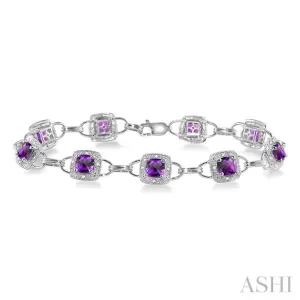 5x5MM Cushion Cut Amethyst and 1/6 Ctw Single Cut Diamond Tennis Bracelet in 10K White Gold