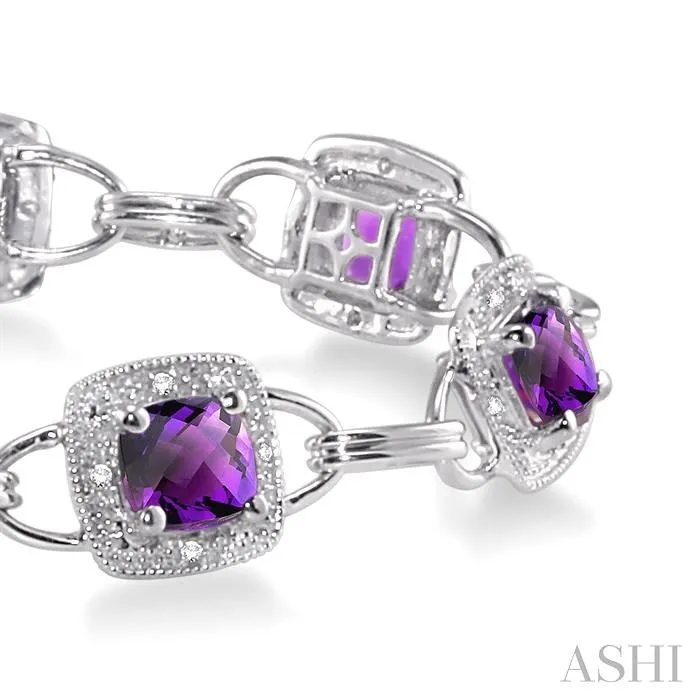 5x5MM Cushion Cut Amethyst and 1/6 Ctw Single Cut Diamond Tennis Bracelet in 10K White Gold