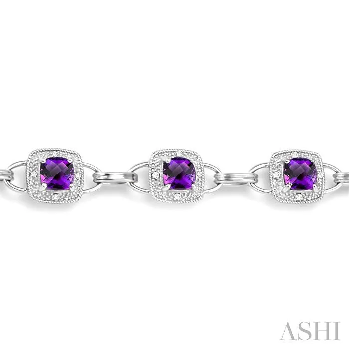 5x5MM Cushion Cut Amethyst and 1/6 Ctw Single Cut Diamond Tennis Bracelet in 10K White Gold