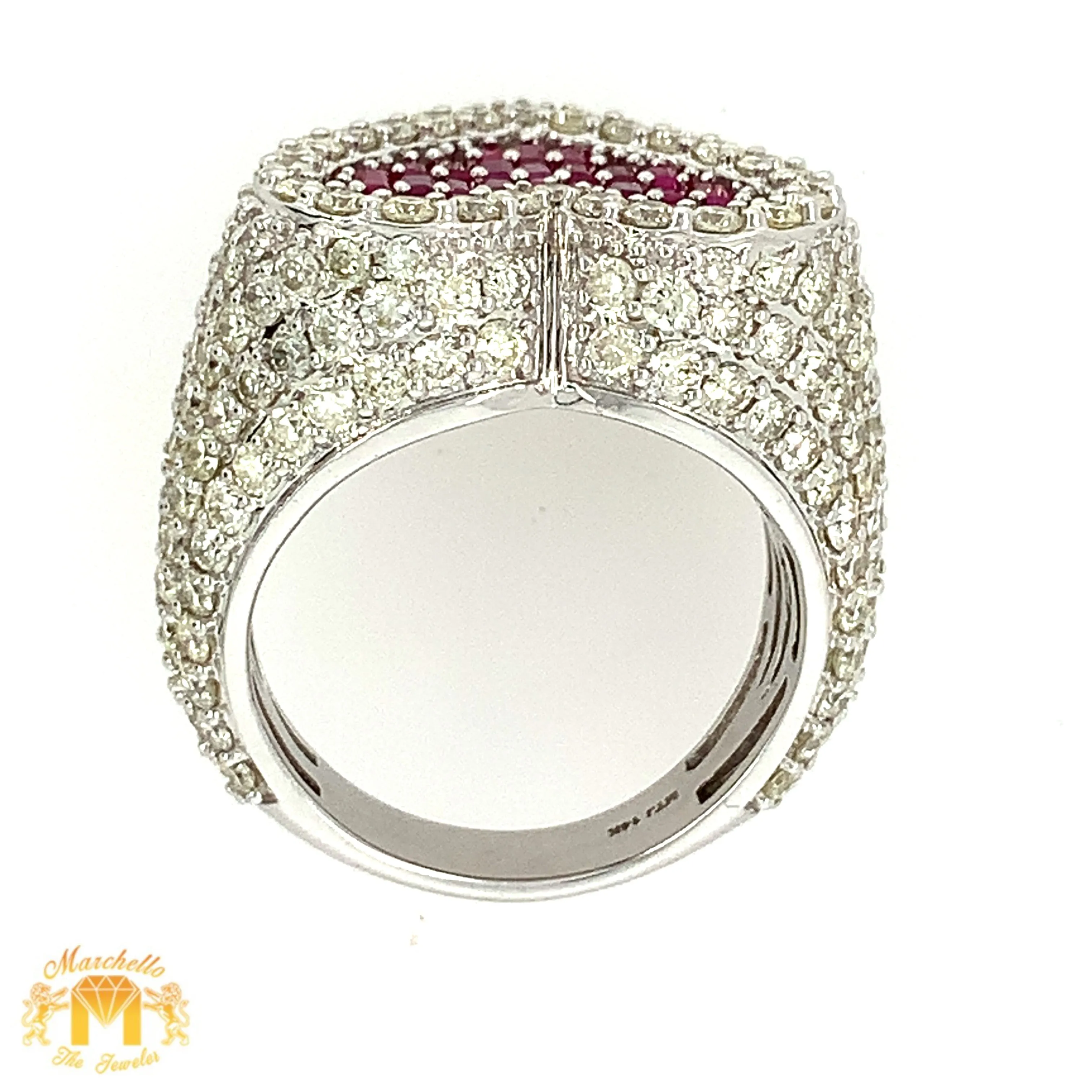 6.2ct Diamond and Ruby 14k White Gold 3D Heart Ring