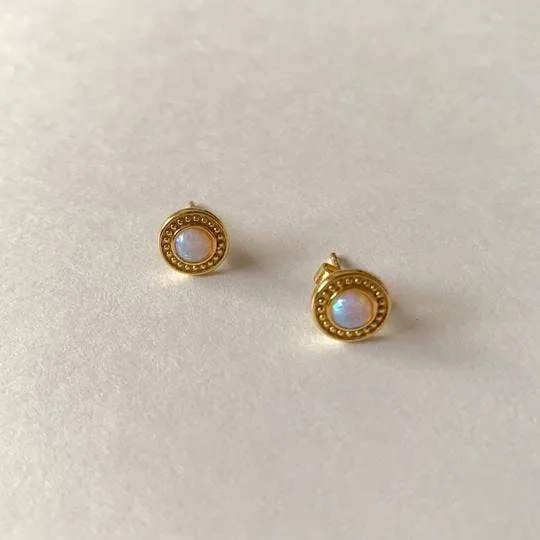 925 Sterling Silver Ray Stud Earrings with Opal: Gold