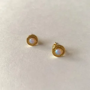 925 Sterling Silver Ray Stud Earrings with Opal: Gold