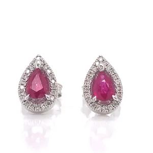 9ct White Gold 0.60ct Earth Grown Ruby And Diamond Earrings