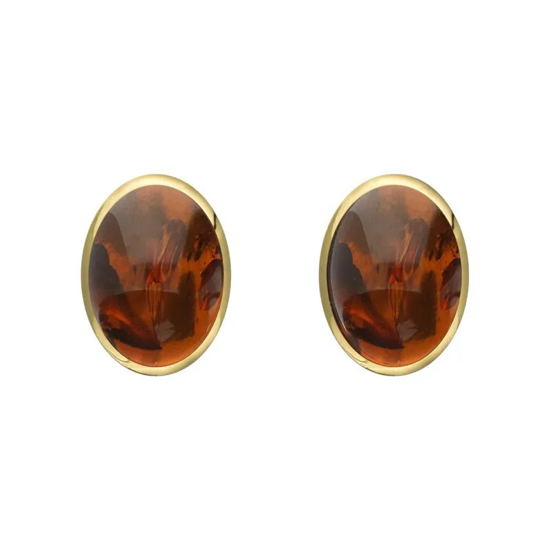 9ct Yellow Gold Amber 7 x 5mm Classic Small Oval Stud Earrings