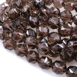 AAA Gem Grade Genuine Natural Smoky Quartz Beads Faceted 6mm 8mm 10mm 12mm 14mm Round Gemstone New Double Hearted Star Cut 16" Strand