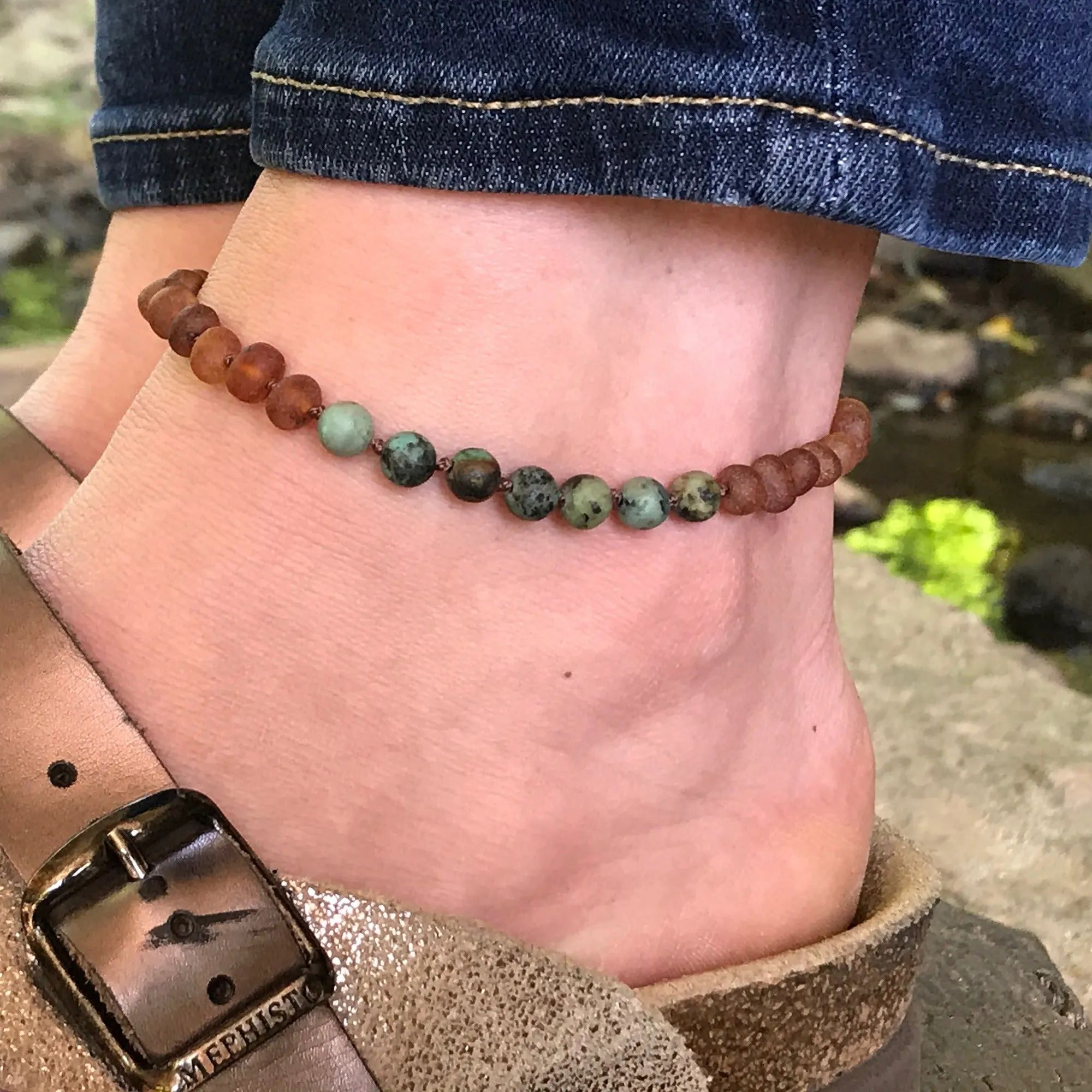 Adults | Sandalwood   Raw Cognac Amber Anklet