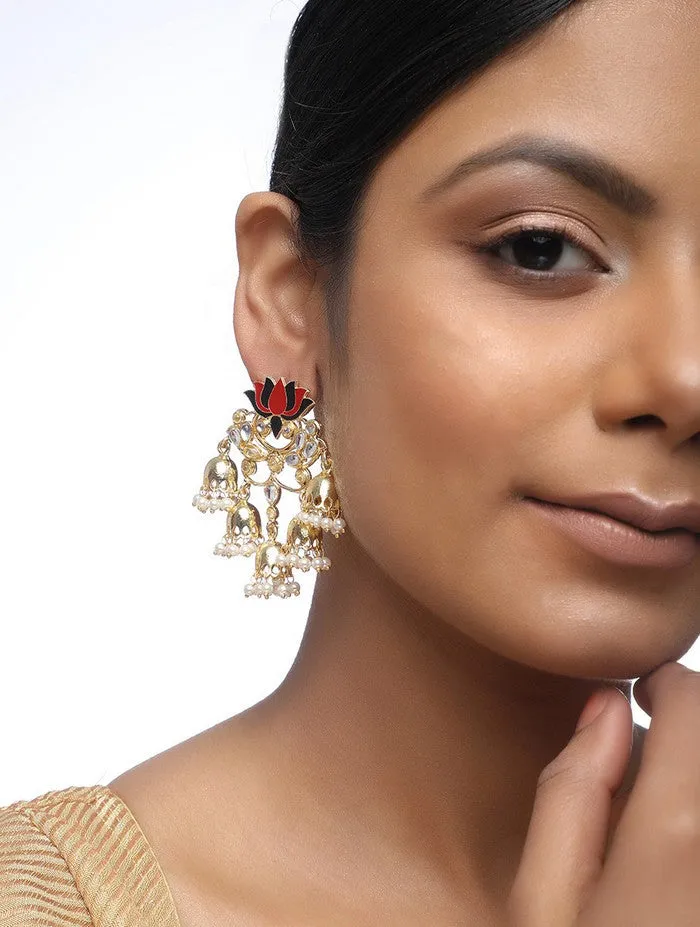 Alloy Jhumka Earrings in Gold