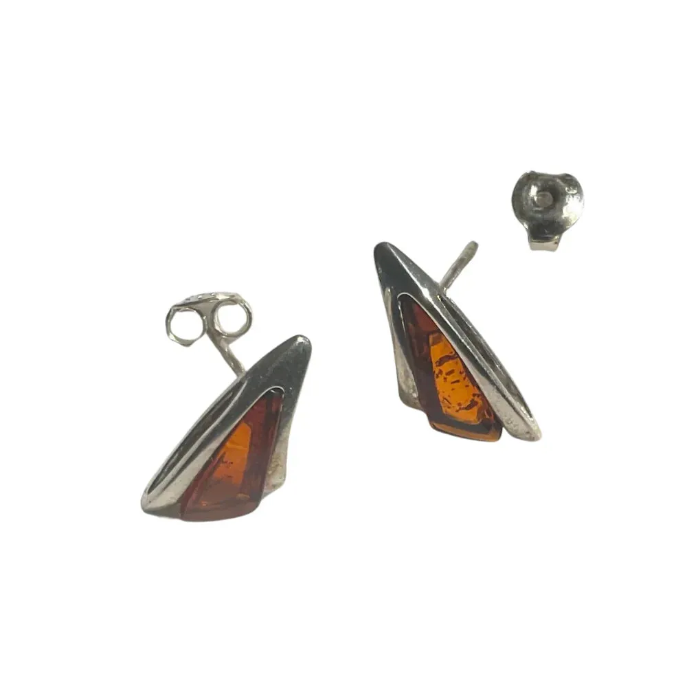 Amber and Sterling Silver Stud Earrings