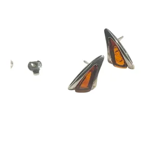 Amber and Sterling Silver Stud Earrings