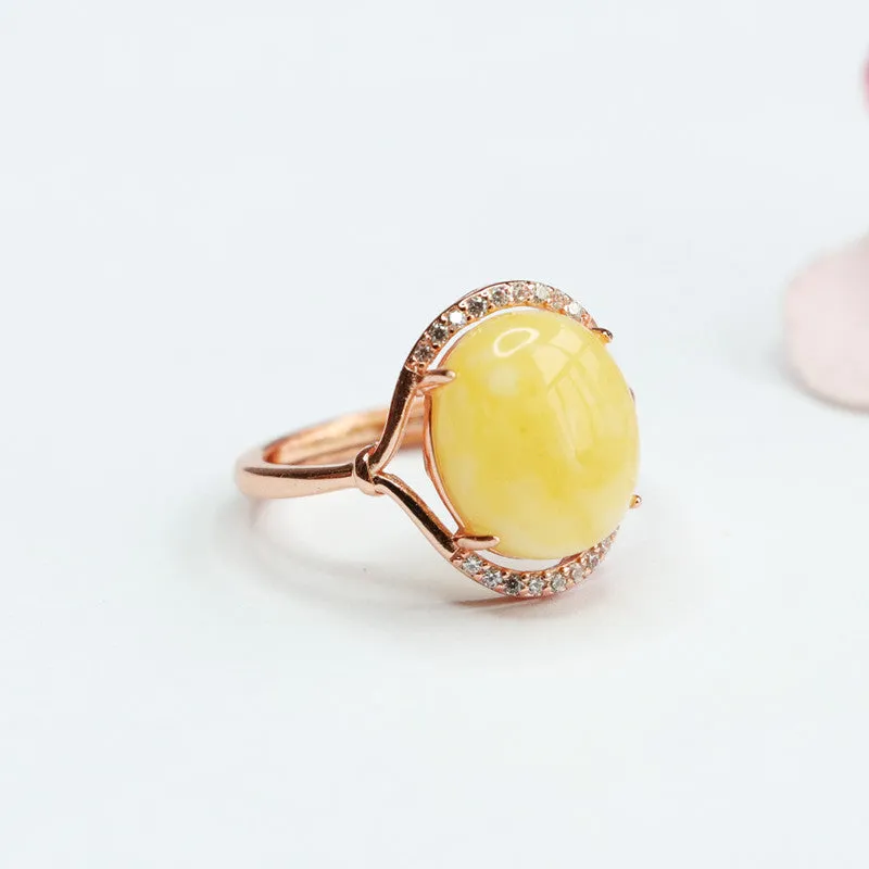 Amber Zircon Ring with Natural Bee's Wax in Sterling Silver