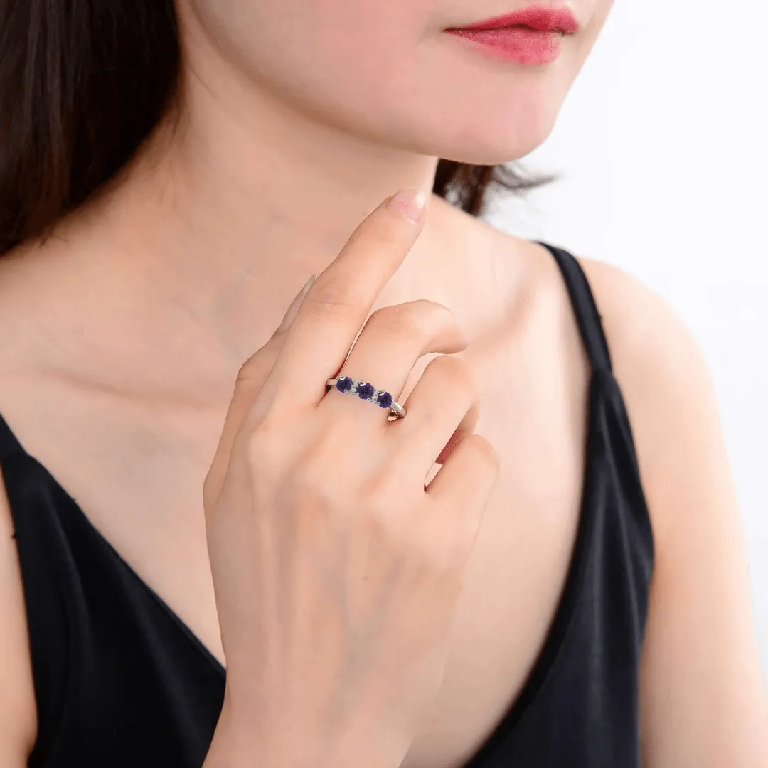 Amethyst Three Stone Ring