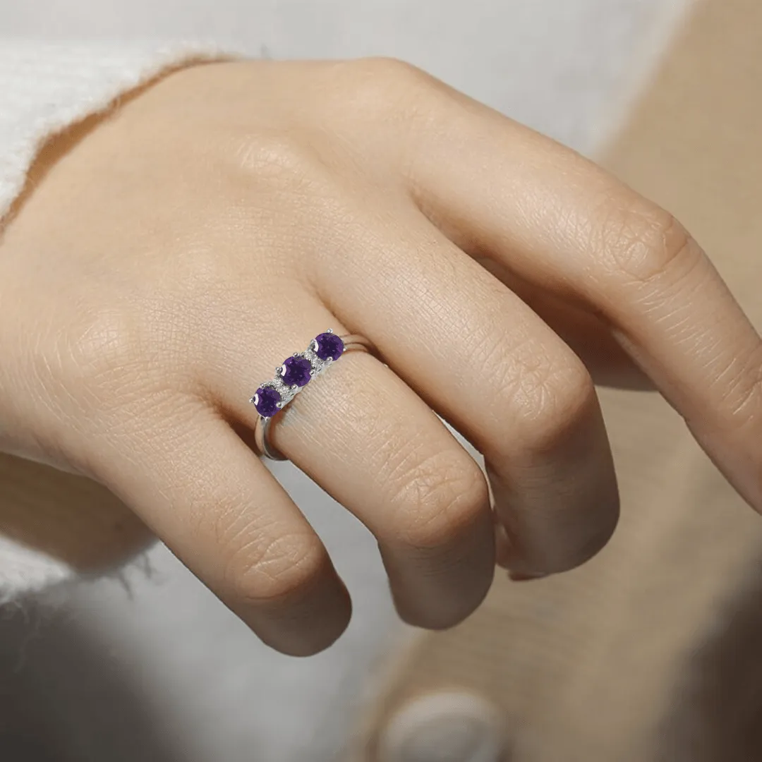Amethyst Three Stone Ring