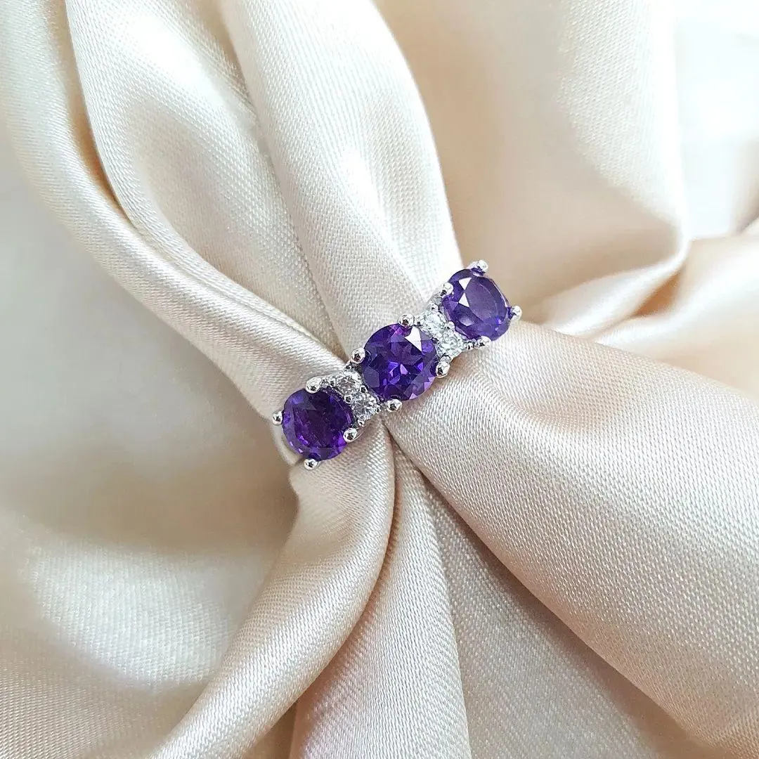 Amethyst Three Stone Ring