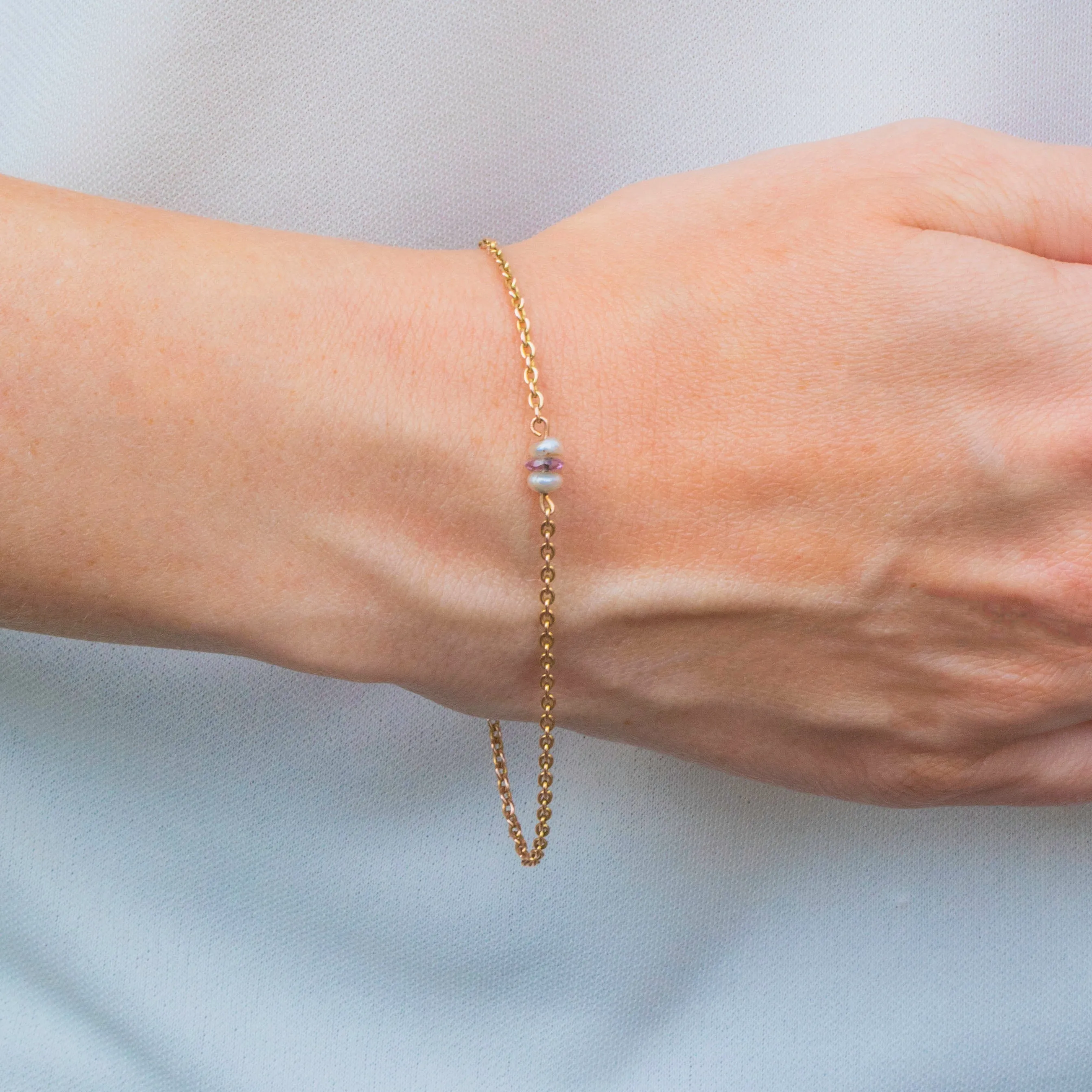 Antique 9ct Gold Pearl & Amethyst Bracelet