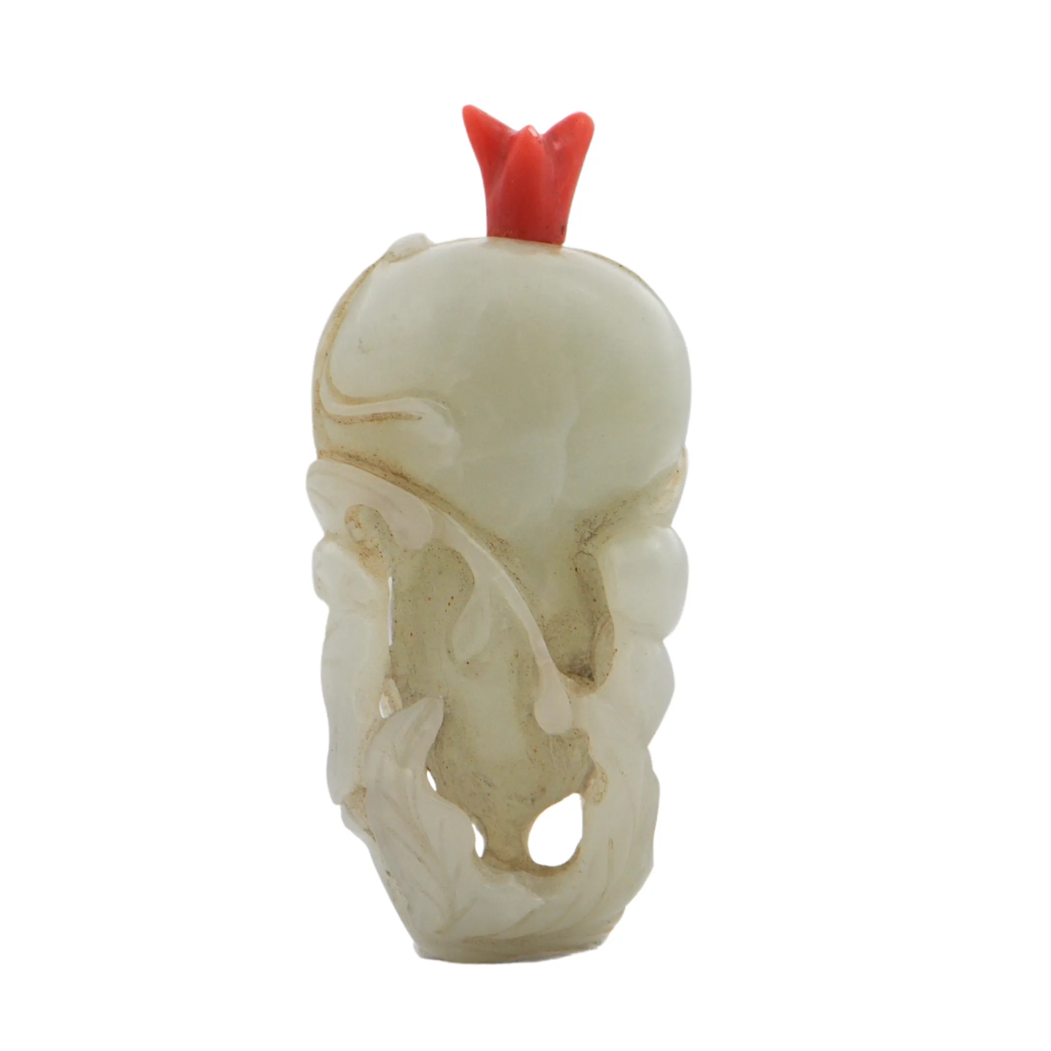 Antique Early Nineteenth Century Chinese Jadeite and Coral Snuff Bottle