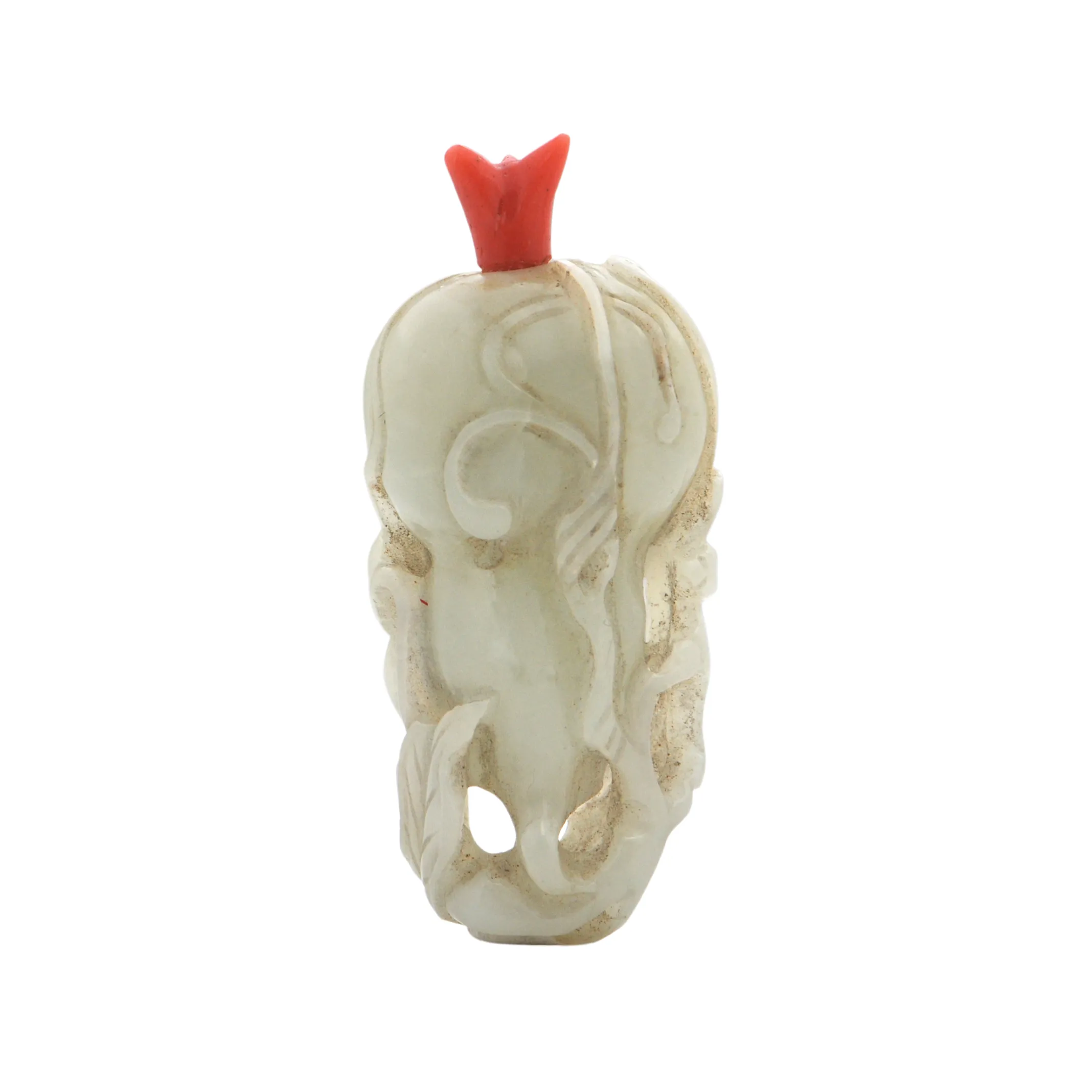 Antique Early Nineteenth Century Chinese Jadeite and Coral Snuff Bottle