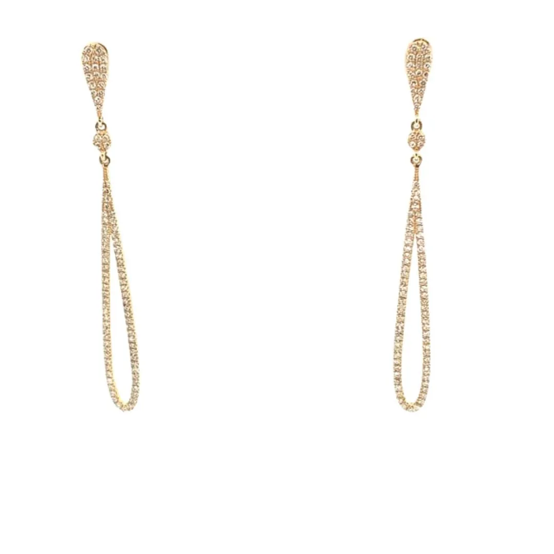 Art Deco Diamond Thin Teardrop Dangle Earrings