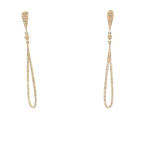 Art Deco Diamond Thin Teardrop Dangle Earrings