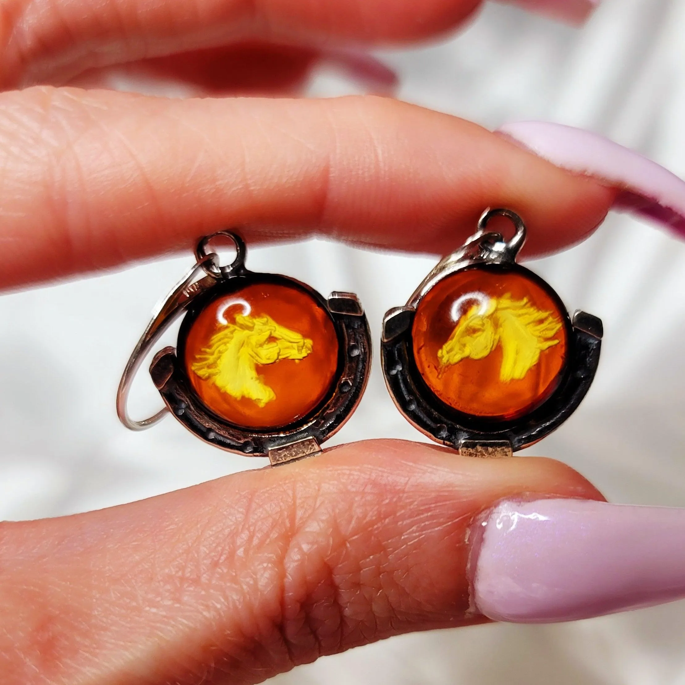 Baltic Amber Horse Earrings for Joy and Optimism