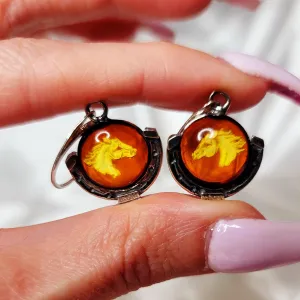 Baltic Amber Horse Earrings for Joy and Optimism