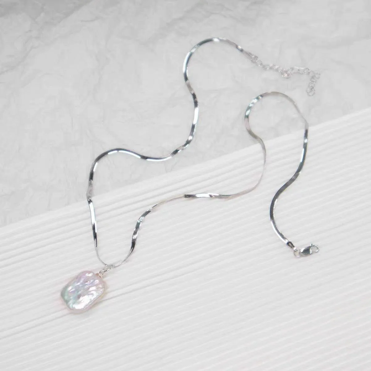 Baroque Freshwater Pearl Herringbone Chain Necklace