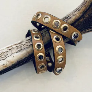B.BELT -leather bracelet with Gold eyelets 13mm - SAND