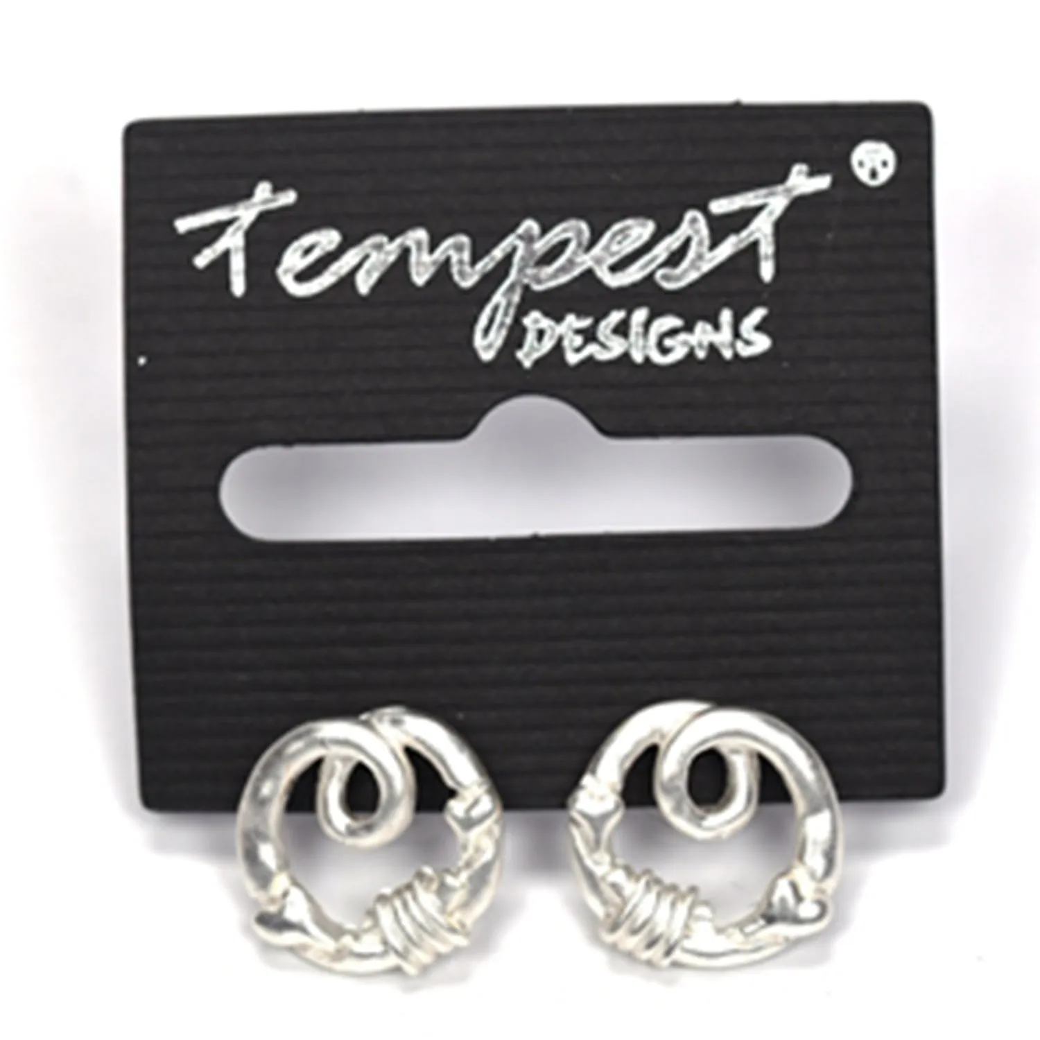 Beaten effect circle swirl stud earrings