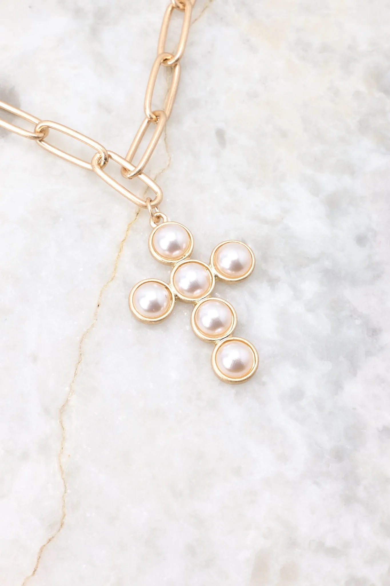 Beyond Heaven Gold Pearl Cross Necklace