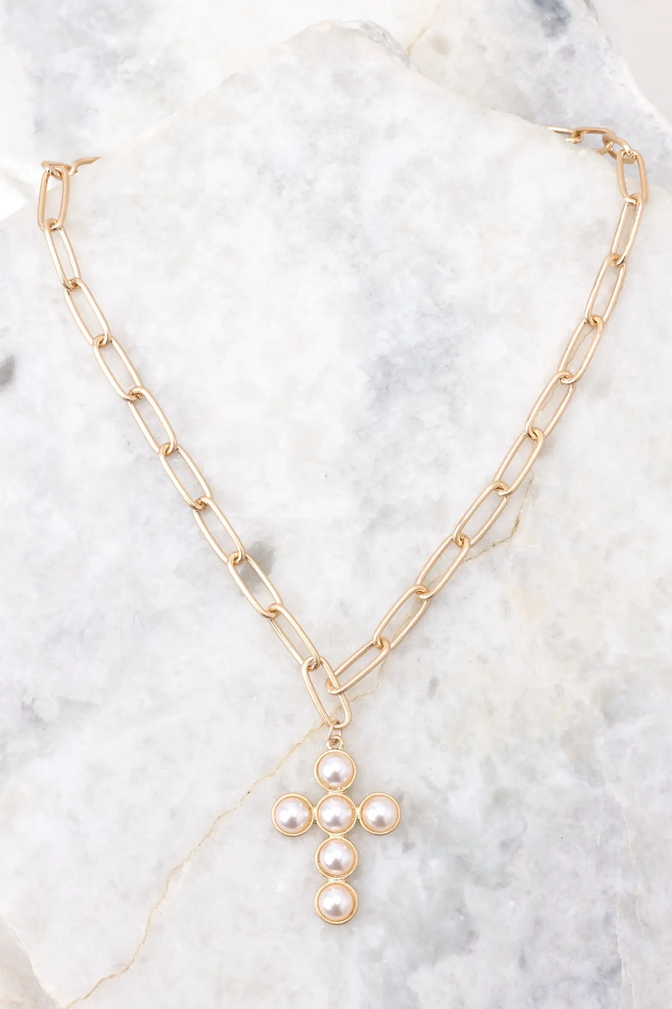 Beyond Heaven Gold Pearl Cross Necklace
