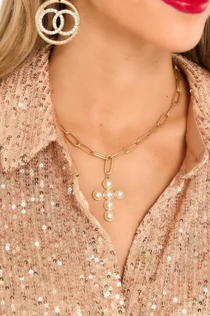 Beyond Heaven Gold Pearl Cross Necklace
