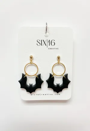 Black Bat Clay Earrings