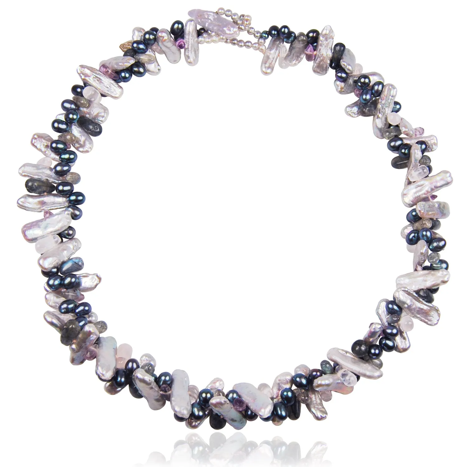 Black, Grey Freshwater Pearl & Semi-Precious Stone Necklace