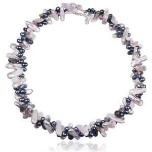 Black, Grey Freshwater Pearl & Semi-Precious Stone Necklace