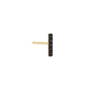Black Pave Bar Stud Earring- 14K Gold