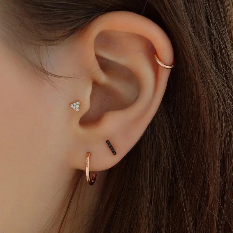 Black Pave Bar Stud Earring- 14K Gold