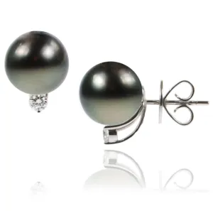 Black Tahitian Pearl & Diamond Accent "Tsarina" Earrings