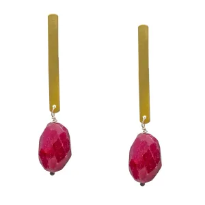 Brass Bar & Ruby Earrings