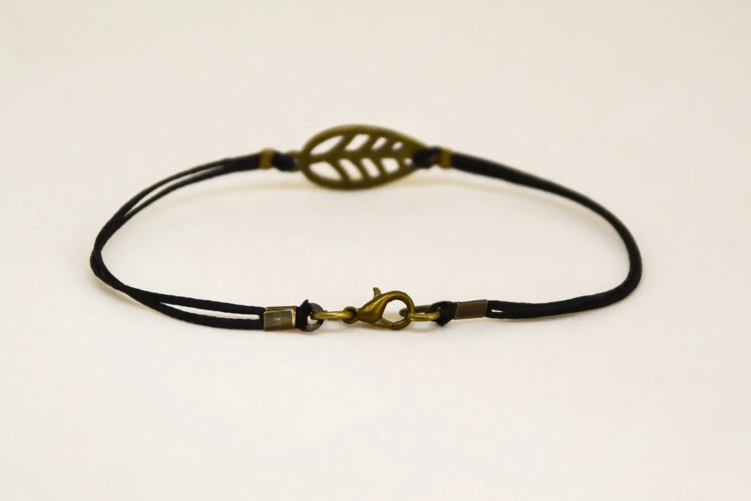 Bronze Leaf charm bracelet for men, black cord, valentines day gift for him, customize