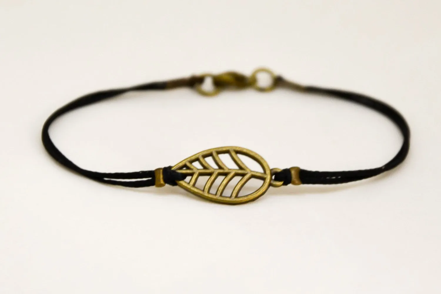 Bronze Leaf charm bracelet for men, black cord, valentines day gift for him, customize