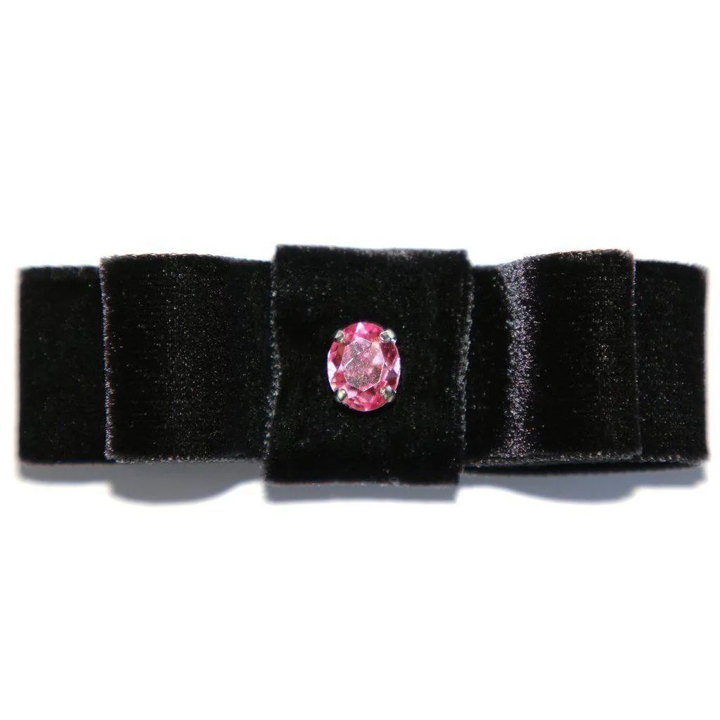 Candy Pink Embellished Black Velvet Dog Hair Bow Sample