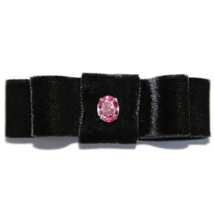 Candy Pink Embellished Black Velvet Dog Hair Bow Sample